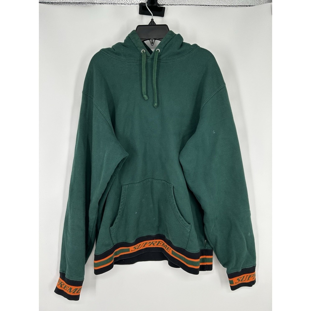 Supreme Striped Graphic Hoodie Sweatshirt Green Orange Fleece Pullover Medium